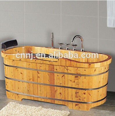 with faucet two person cedar wooden bathtub (053A)